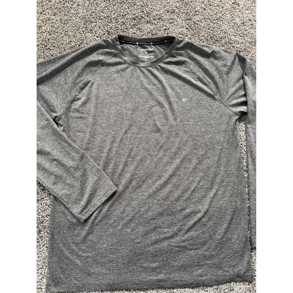 Kenneth Cole Mens XL Long Sleeve Performance Shirt Gray Heathered Raglan KC Logo